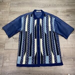 Michael Irvin 88 Shirt Mens XL Blue Black Geometric Button Up Short Sleeve Retro